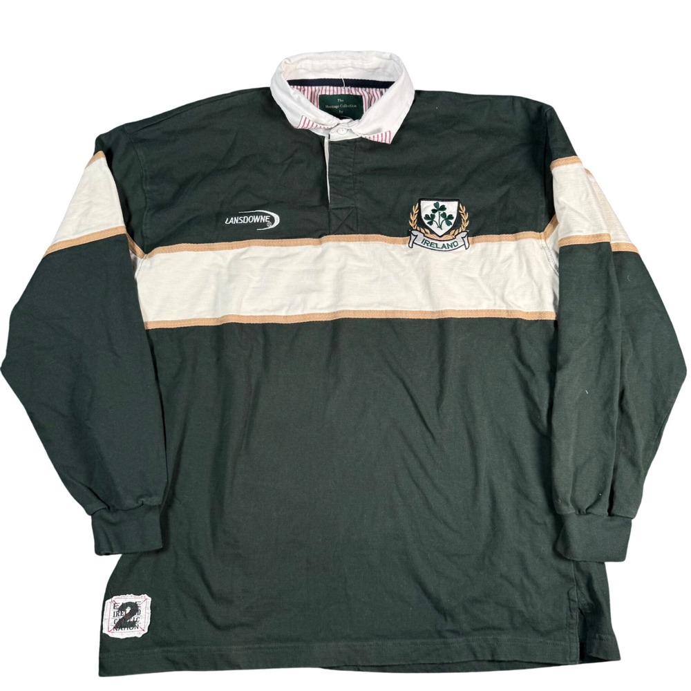 Lansdowne Heritage Collection Rugby Shirt Mens XL Green Quilted Ireland Sporty